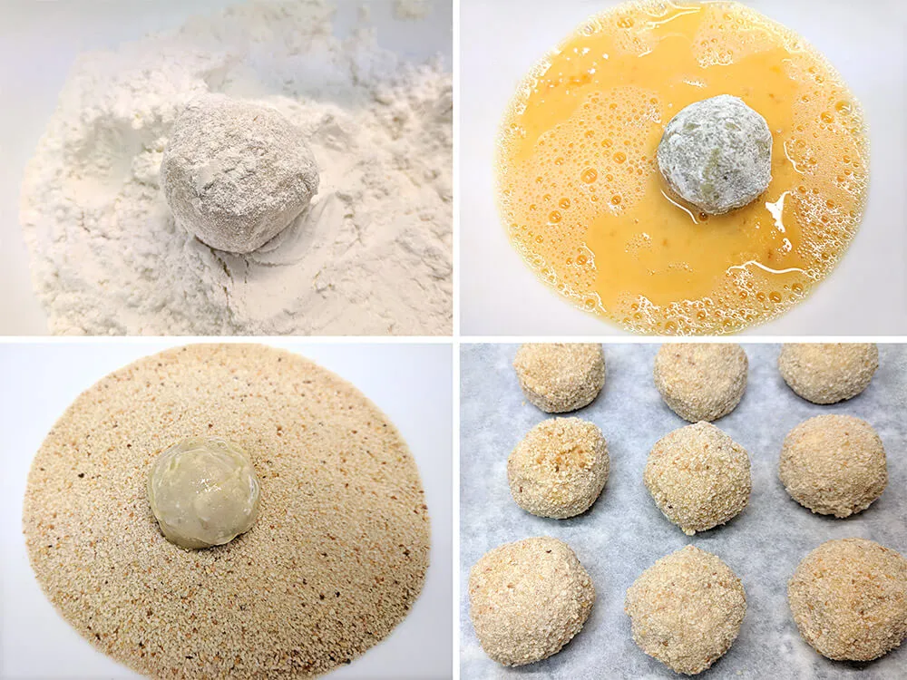 Pasos para dar forma y rebozar las croquetas.
