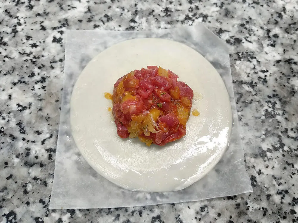 Oblea con relleno de carne.