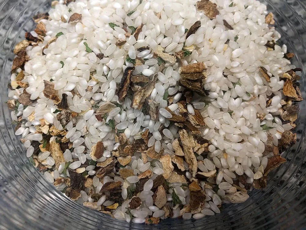 Arroz con ceps en crudo.