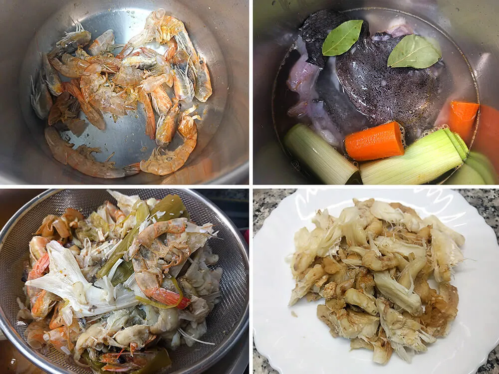 Proceso de elaboración de hervir el rape.